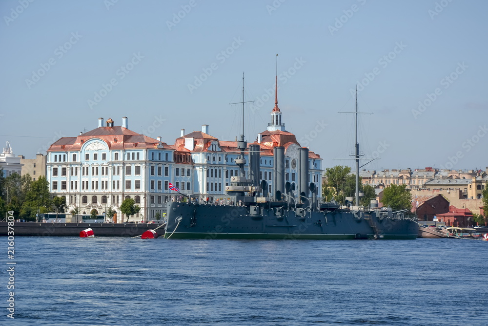 Nakhimov Naval School and Aurora cruiser, St. Petersburg, Russia