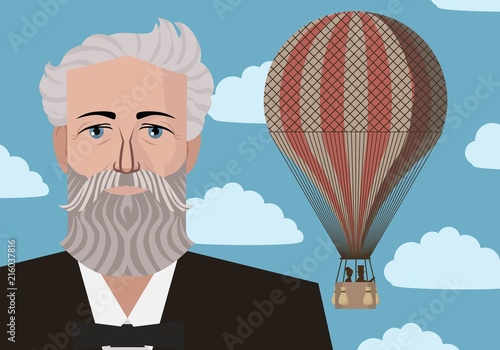 jules verne science fiction retro writer and balloon