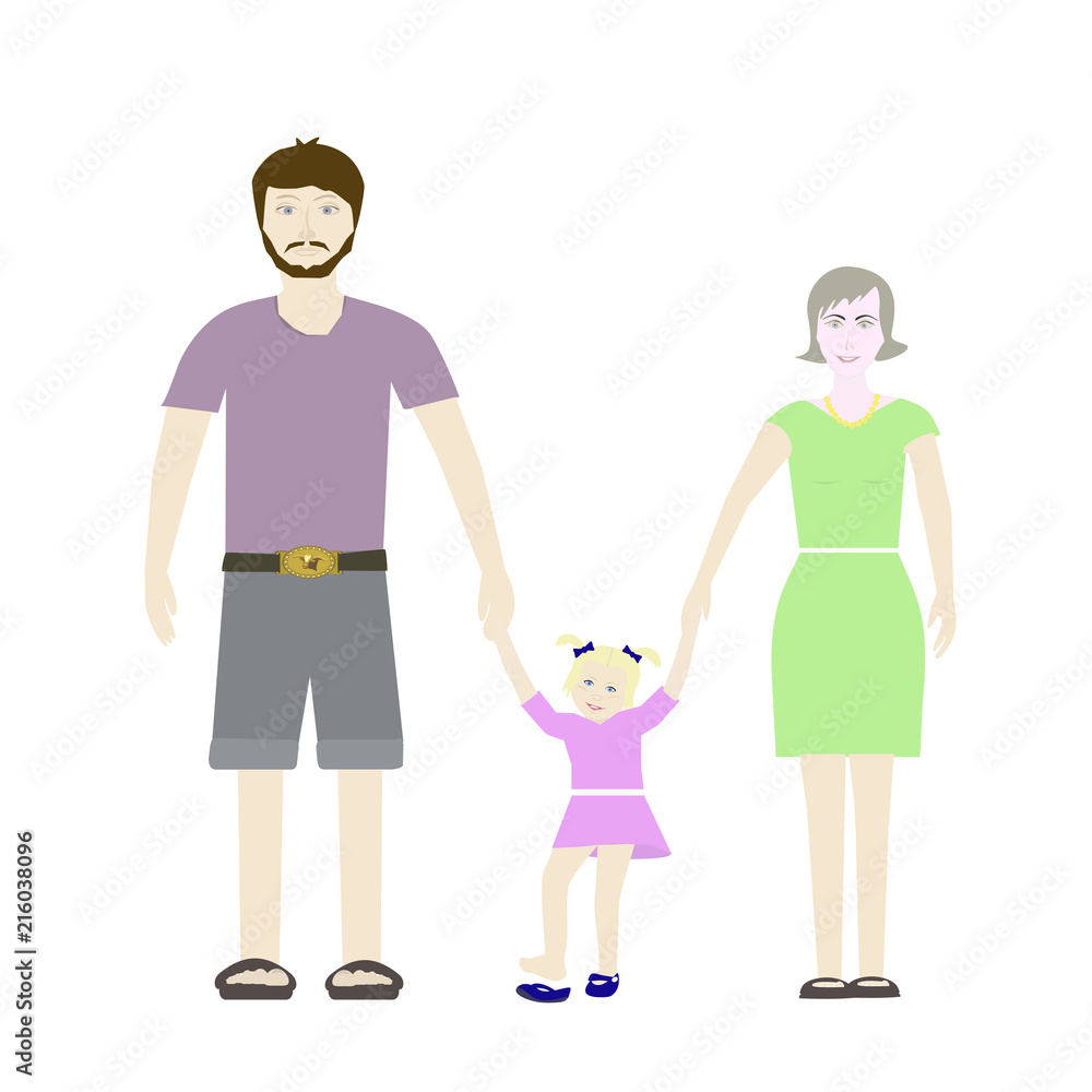 Family - mom, dad and daughter. Vector illustration.