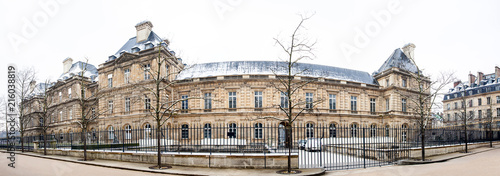 Panorama of the Luxembourg Palace in a freezing winter day