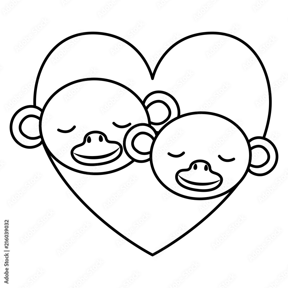 wild monkeys couple in heart vector illustration design wild monkeys couple in heart vector illustration design