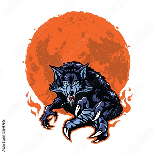 Angry Werewolf and Moon Logo Template Vector Illustration Design