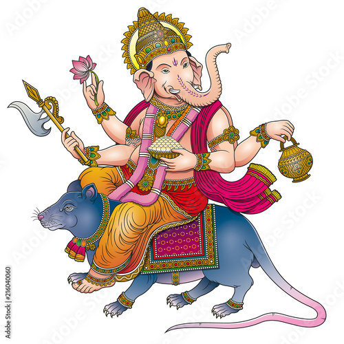 ganesha riding a mouse color