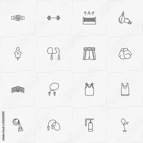 Boxing line icon set with boxing shorts, boxing and punching bag