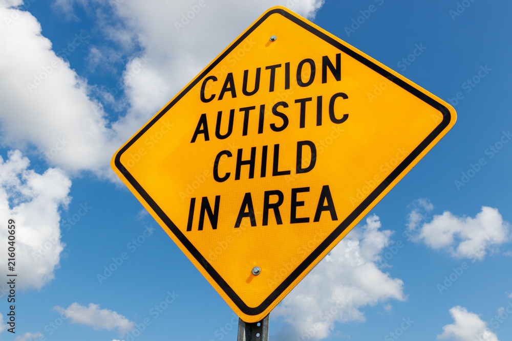 Yellow Caution Autistic Child In Area traffic sign I Yellow Caution Autistic Child In Area traffic sign I