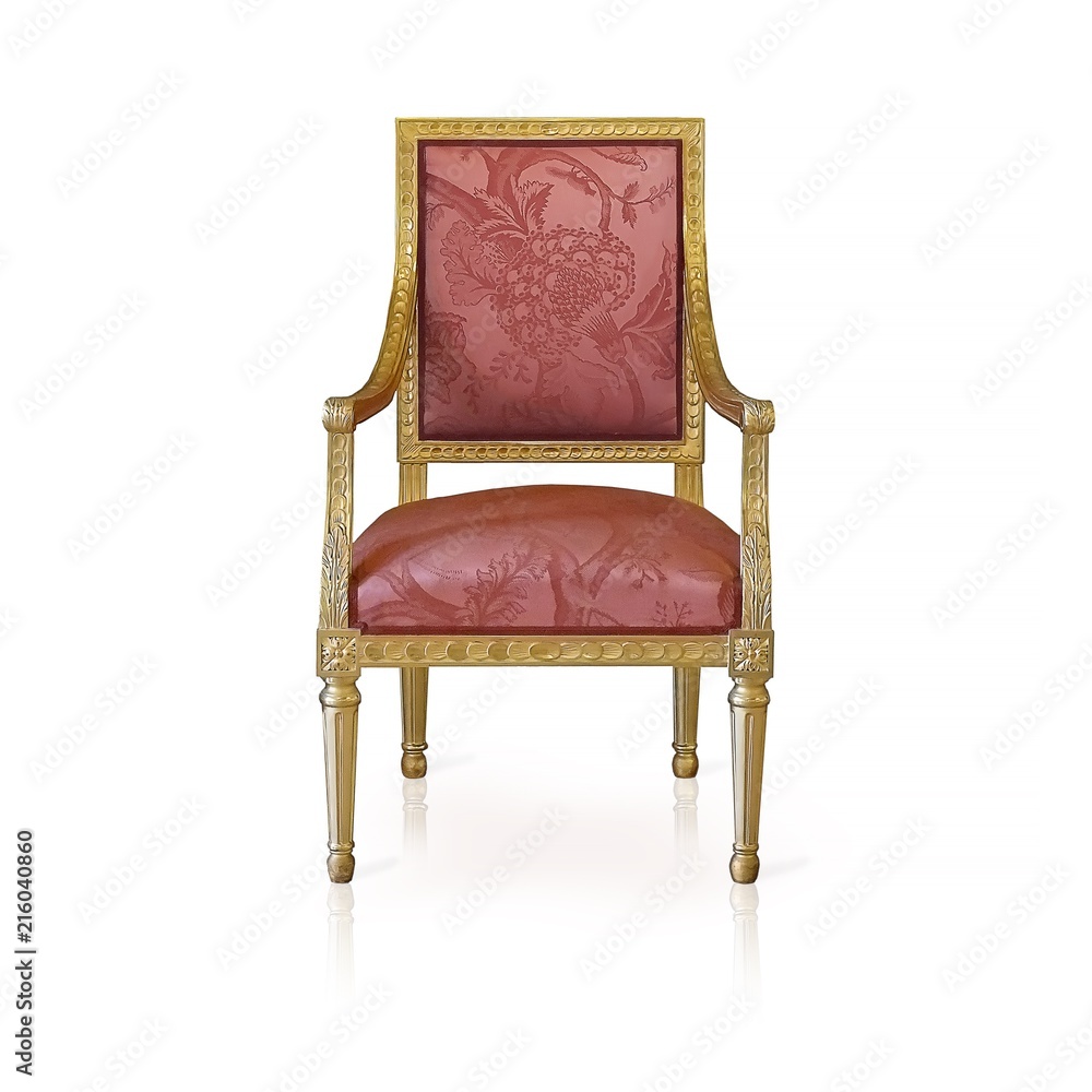 Ancient golden chair isolated on white background