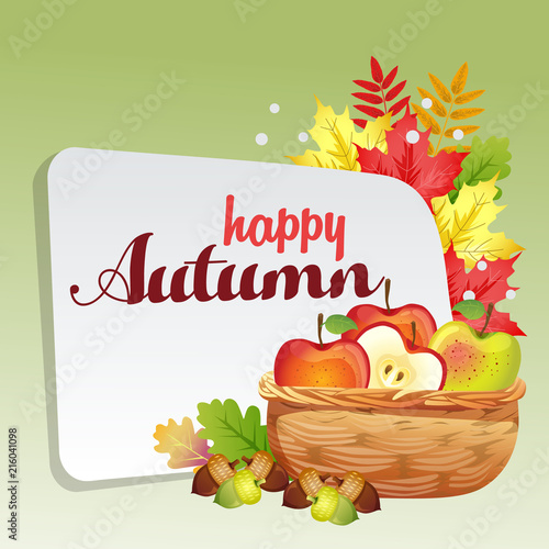 happy autumn with basket of apple