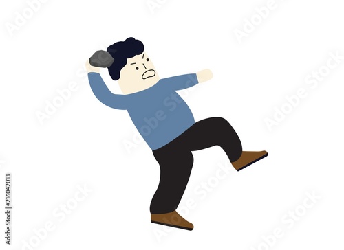 man throwing rock vector illustration