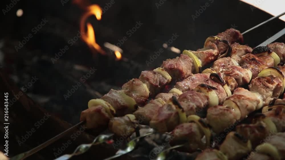 Preparation of shish kebab on charcoal, crisp on meat. Preparation of shish kebab on charcoal, crisp on meat.