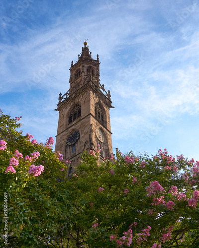 Duomo di Bolzano Church Cathedral with flowers