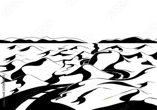 Road through the desert. Cartoon landscape.