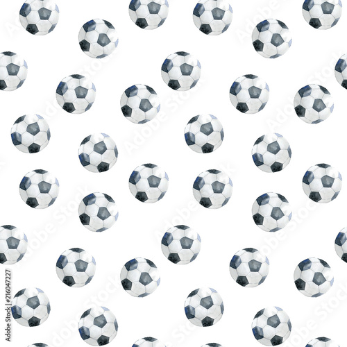 Seamless pattern with soccer balls. © Evgeniya M