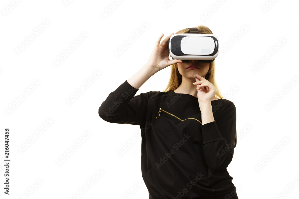 Woman wearing VR goggles Woman wearing VR goggles