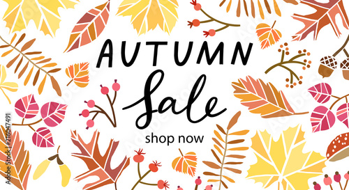 Autumn sale vector background. Fall banner, flyer