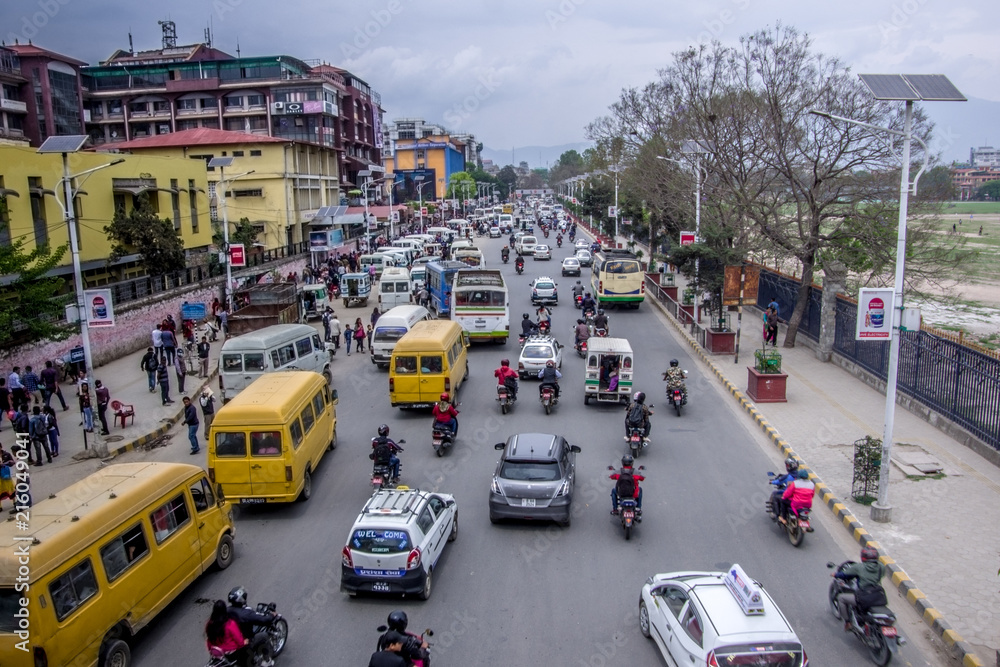 Kathmandu,Nepal 04.12.2018 Street traffic in the city of Kathmandu.