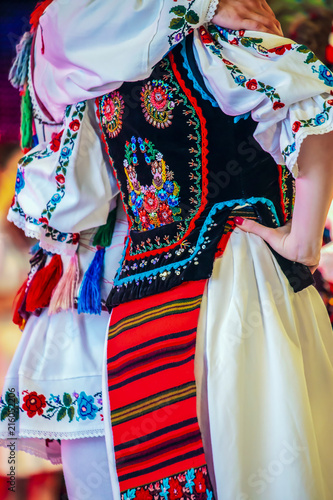 Detail of Romanian folk costume for women and man