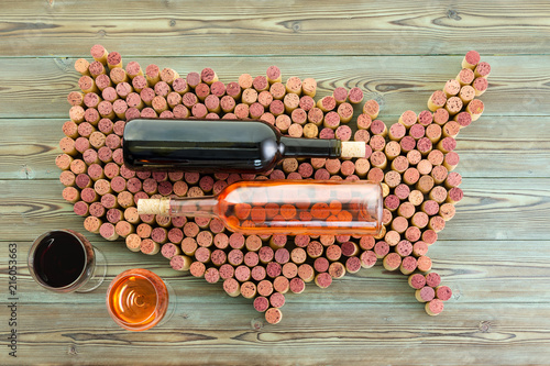USA map formed of used red wine corks