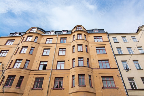 Vasastan typical century old buildings in yellow roughcast