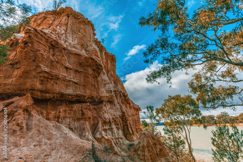 Beautiful sandstone cliffs over Murray River in South Australia photo