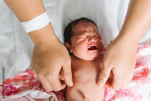Newborn baby girl in hospital