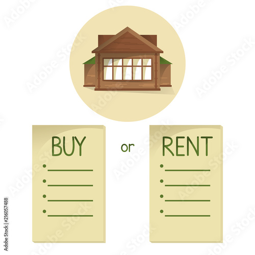 Comparing buy and rent house, list with bullets, choose buying or renting of property, vector concent