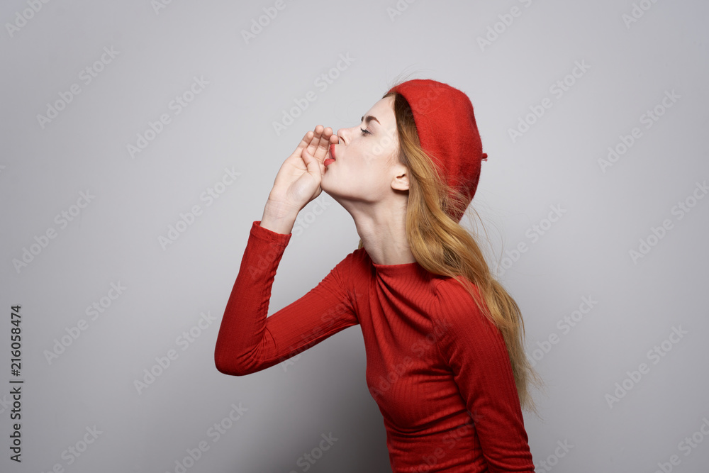 woman in profile in beret woman in profile in beret