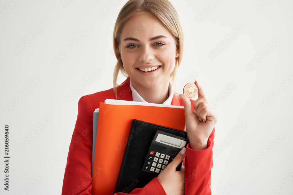 business woman bitcoin documents calculator business woman bitcoin documents calculator