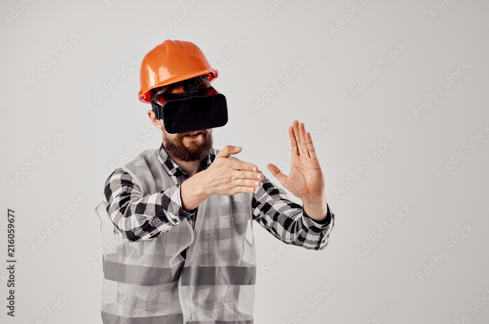 builder in a helmet 3d glasses builder in a helmet 3d glasses