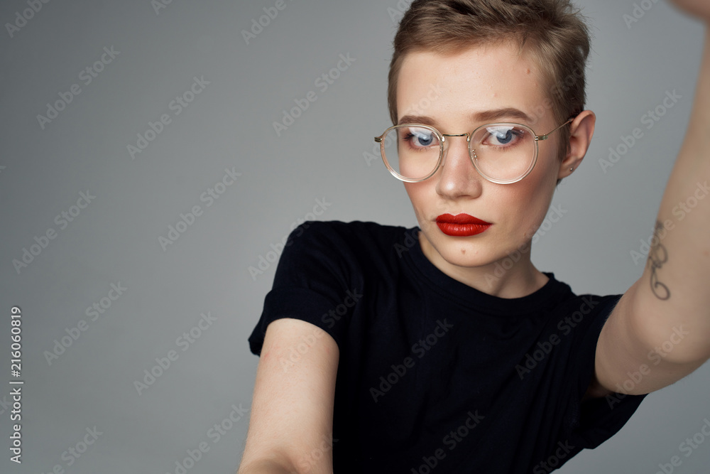 serious woman with glasses portrait serious woman with glasses portrait
