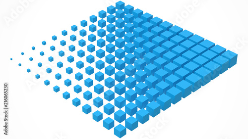 big cube scructure dissolving to small cubes. 3d style vector illustration.