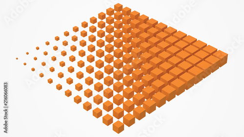 big cube scructure dissolving to small cubes. 3d style vector illustration.