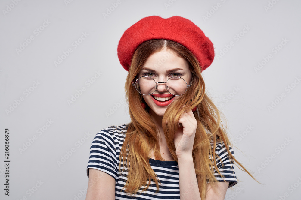 portrait of young woman in red hat portrait of young woman in red hat