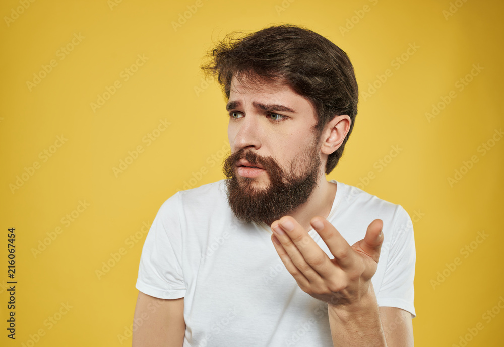 man beard on yellow background man beard on yellow background