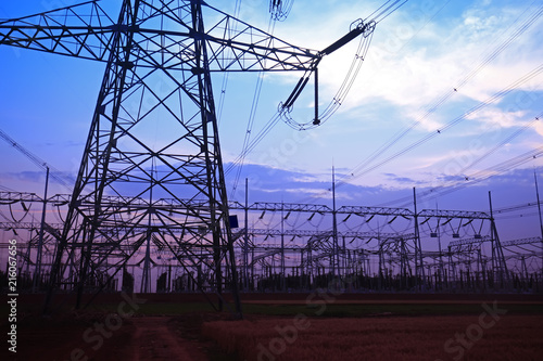 Transmission tower in the evening