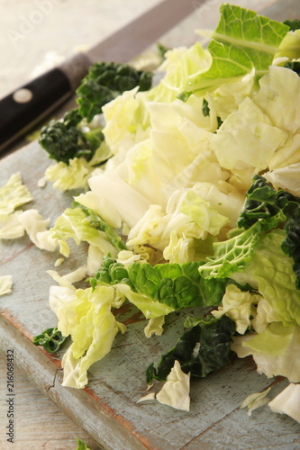 preparing chopped savoy cabbage