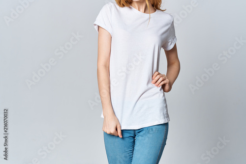 woman in white t-shirt logo place free