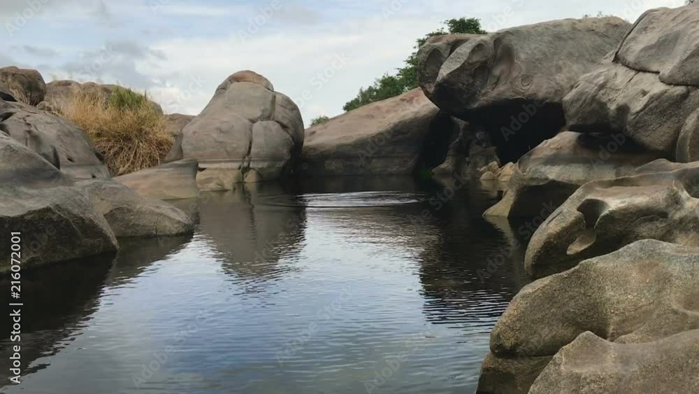Tilting shot of awesome natural lake with rocks Tilting shot of awesome natural lake with rocks