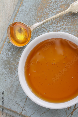 clear honey in dish