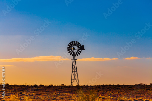 Windmill in South Australia at sunset