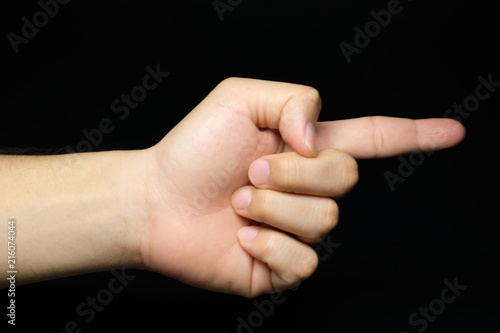 Man hand sign isolated on back background