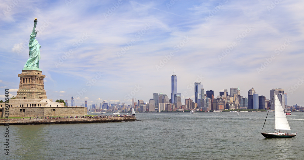 Statue of Liberty and New York City skyline, USA