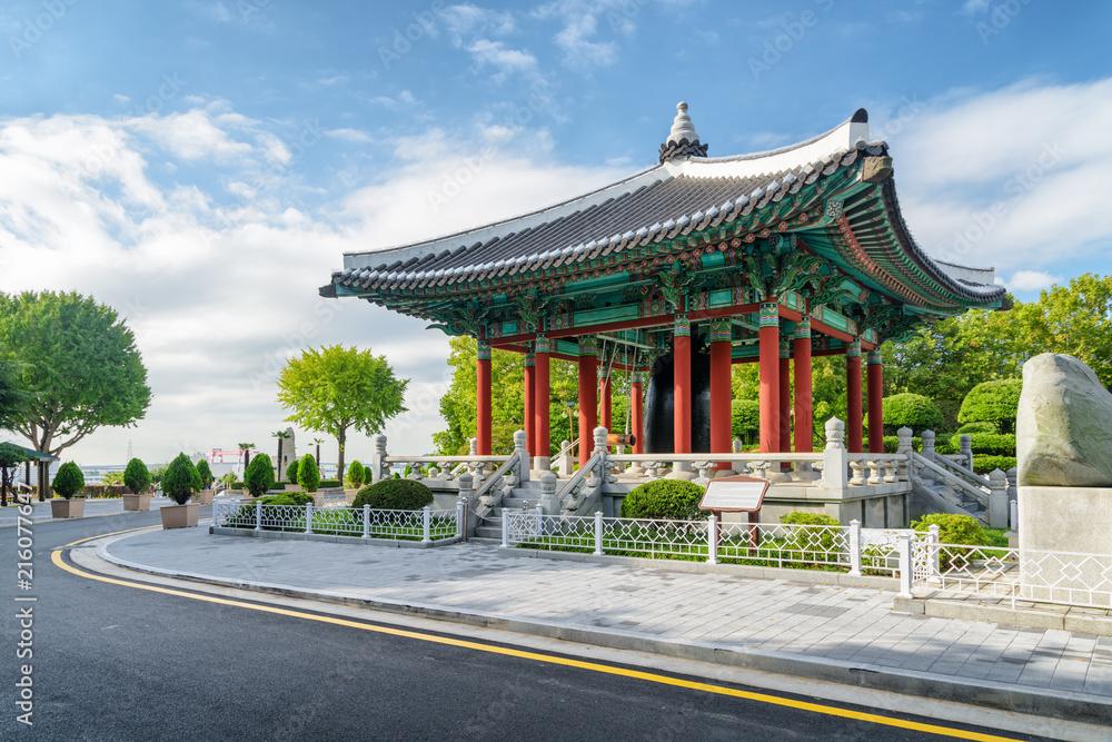 Beautiful bell pavilion at Yongdusan Park. Busan, South Korea Beautiful bell pavilion at Yongdusan Park. Busan, South Korea