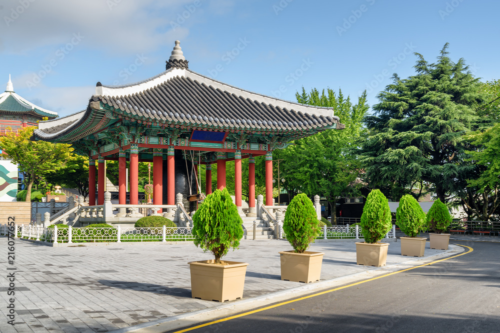 Colorful bell pavilion of traditional Korean architecture