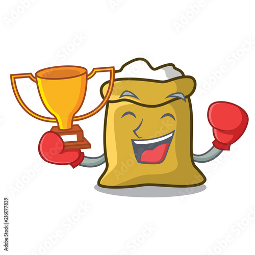 Boxing winner flour mascot cartoon style