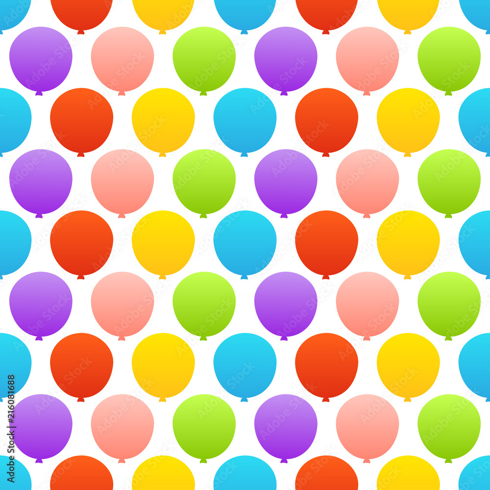 Colorful balloons on white simple seamless pattern, vector