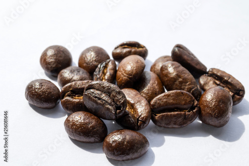 Macro shot of coffee beans pile
