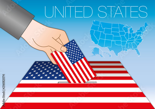 United States of America, elections, ballot box with flag and map, USA