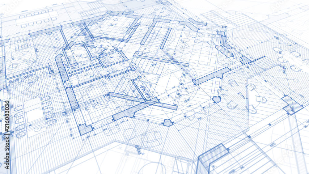 Architecture design: blueprint plan - illustration of a plan modern residential building / technology, industry, business concept illustration: real estate, building, construction, architecture Architecture design: blueprint plan - illustration of a plan modern residential building / technology, industry, business concept illustration: real estate, building, construction, architecture
