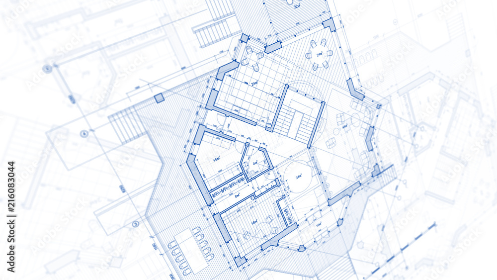 Architecture design: blueprint plan - illustration of a plan modern residential building / technology, industry, business concept illustration: real estate, building, construction, architecture Architecture design: blueprint plan - illustration of a plan modern residential building / technology, industry, business concept illustration: real estate, building, construction, architecture