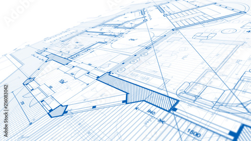 Architecture design: blueprint plan - illustration of a plan modern residential building / technology, industry, business concept illustration: real estate, building, construction, architecture